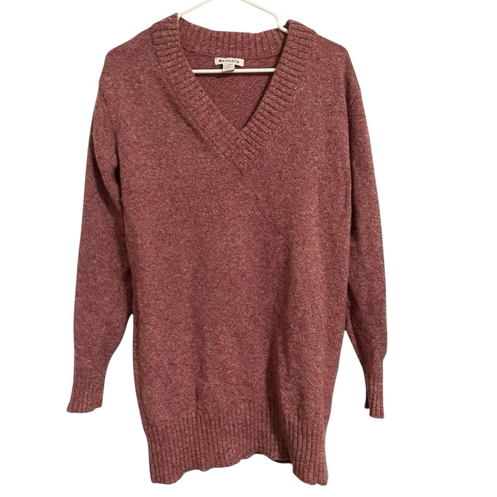 Athleta Vital V-Neck Tunic Sweater Cashmere Wool Blend Marked Red Size Medium‎